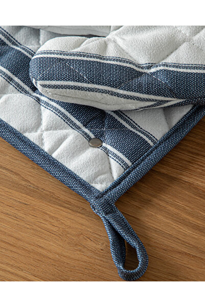 English Home Blue Lines Polyester 2'li Mutfak Seti 17x30 cm+20x20 cm Lacivert