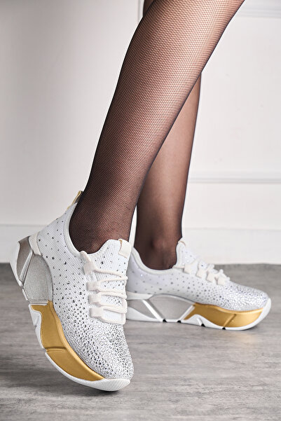 İmerShoes Daily Women's White Sports Shoes Stone Laced Lightweight Thick High Color Sole Walking Sneaker 403