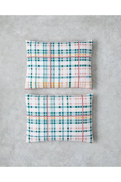 English Home Μαξιλαροθήκη Geo Plaid Βαμβακερή 2 τεμαχίων 50x70 cm Πράσινο-Ροζ
