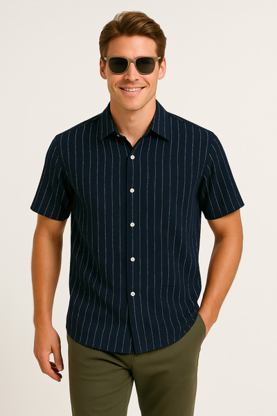 Jack & Jones J&J JOSHUA Чоловіча сорочка з короткими рукавами, темно-синя