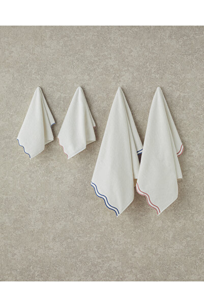 English Home Ретро хвилі Бавовняна вишита рушник для обличчя Екрю - Синій