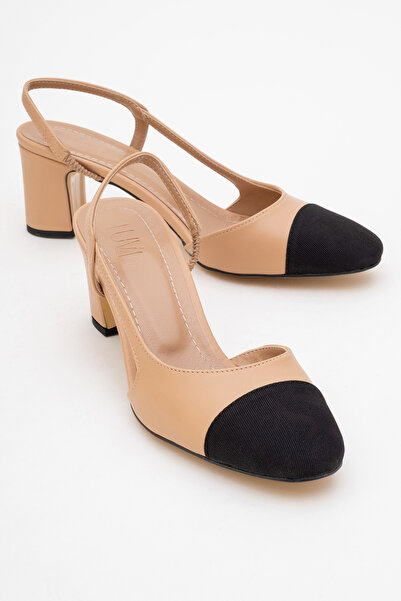 LuviShoes Dámské sandály s uzavřenou špičkou na tlustém podpatku S3 béžová kůže černá