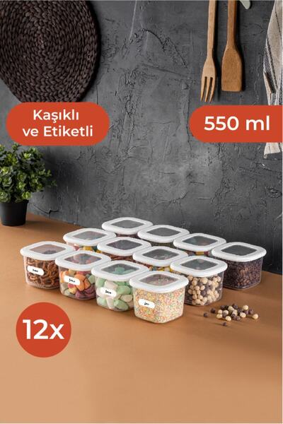 Vienev 12 Pieces 0.55 Small Size Foly Square Food Storage Container Set with Labels and Spoons White