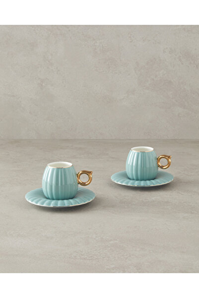 English Home Polka New Bone China Coffee Cup Set 4 Pieces for 2 People Mint