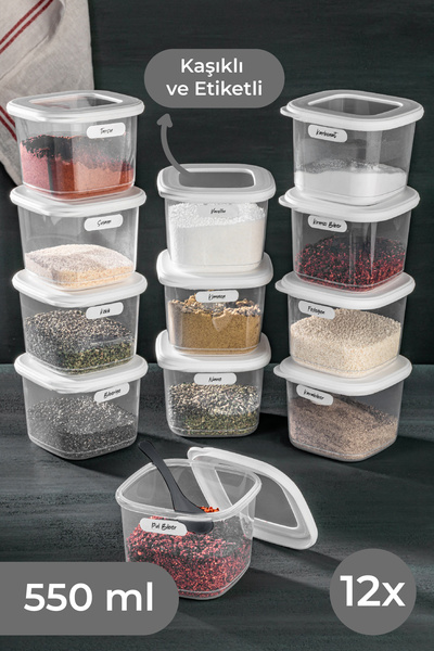 Vienev 12 Pieces 0.55 Small Size Foly Square Food Storage Container Set with Labels and Spoons White