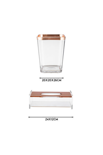 ABAREEK Abarik Al Safa Trash Can and Tissue Box Set Made of Acrylic with Gold Decoration for a Stylish and M