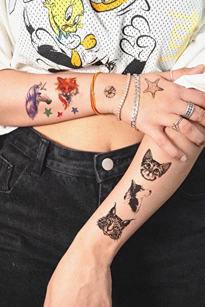 BiWini Kedi Köpek Tilki Yıldız Unicorn Karışık Model Geçici Dövme