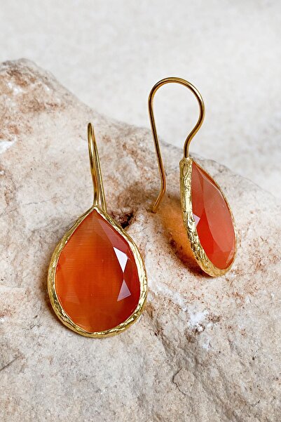 Beyisa Güneş Taşı Serisi Kedi Gözü Yeşil Mavi Turuncu Kadın Küpe