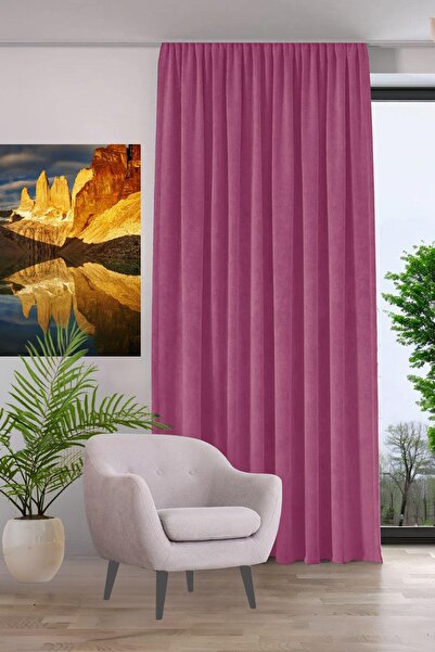 GOCCIA HOME Kadife Dokulu Fon Perde Pilesiz Tek Kanat Fuşya