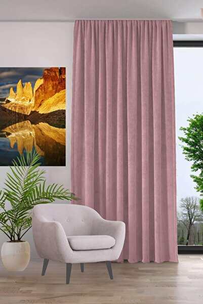 GOCCIA HOME Kadife Dokulu Fon Perde Pilesiz Tek Kanat Gül Kurusu