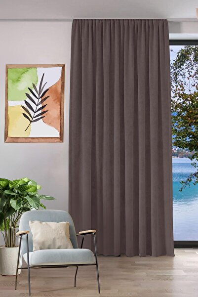 GOCCIA HOME Keten Görünümlü Tek Kanat Fon Perde Acı Kahve