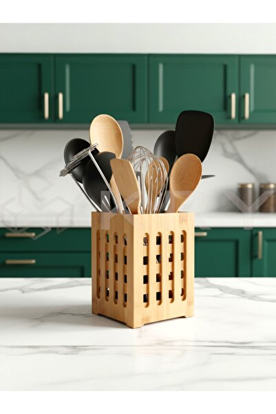KRY Bambu Kaşıklık 15x10 cm – Dekoratif Tezgah Üstü Kaşıklık & Mutfak Düzenleyici Organizer