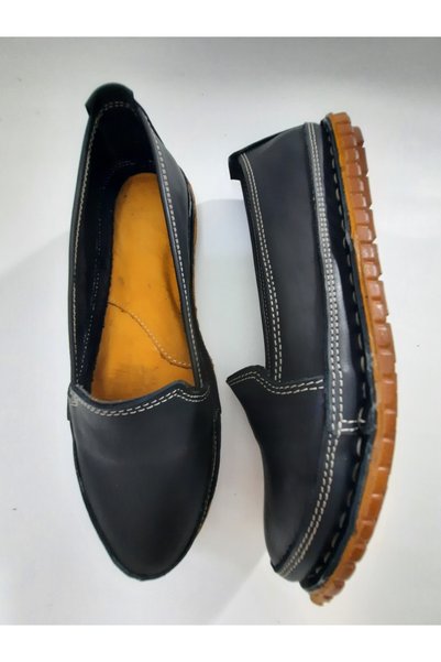 KAPAR 100% Genuine Leather and Handmade Black Color Casual Ballerina Model