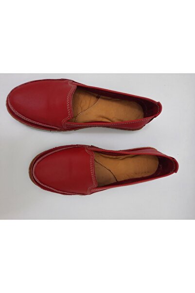 KAPAR % 100 Hakiki Deri ve El yapımı, Kırmızı Renk Günlük Babet model