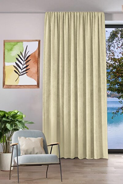 GOCCIA HOME Fon Perde Özel Ölçüye Uygun Keten Görünümlü Pilesiz Salon Otel Ot...