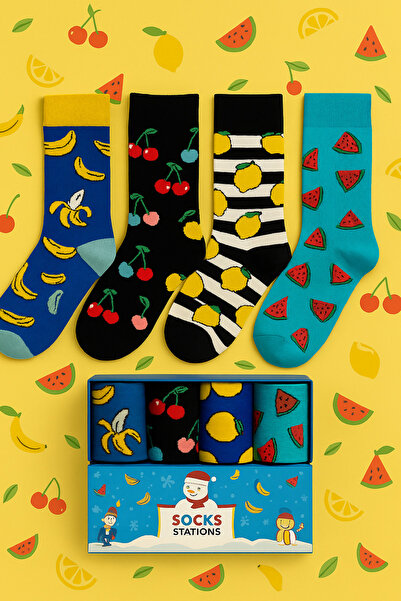 Socks Stations Цветна кутия за чорапи с плодов мотив