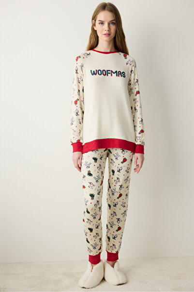 Penti Woofmas Ekru Sweatshirt Pijama Üstü