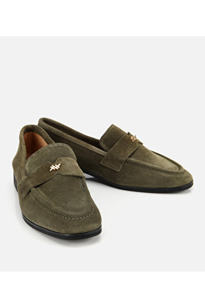 Hotiç Kadın Süet Deri Haki Yumuşak Dokulu Klasik Loafer