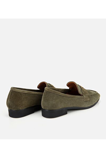 Hotiç Kadın Süet Deri Haki Yumuşak Dokulu Klasik Loafer