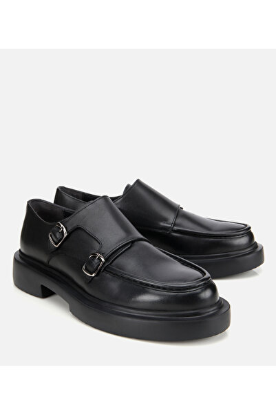 Hotiç Erkek Deri Siyah Metal Tokalı Klasik Loafer