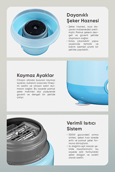 Fressi Çelik Hazneli 500W Pamuk Şeker Makinesi FR-PM01 CottoFun