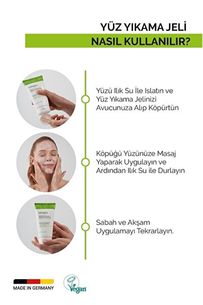 VITAYES Yüz Temizleme Jeli Yağlı Akne Siyah Noktaya Yatkın Ciltler Için Yeşil Çay Özlü Köpük Yüz Yıkama Jeli