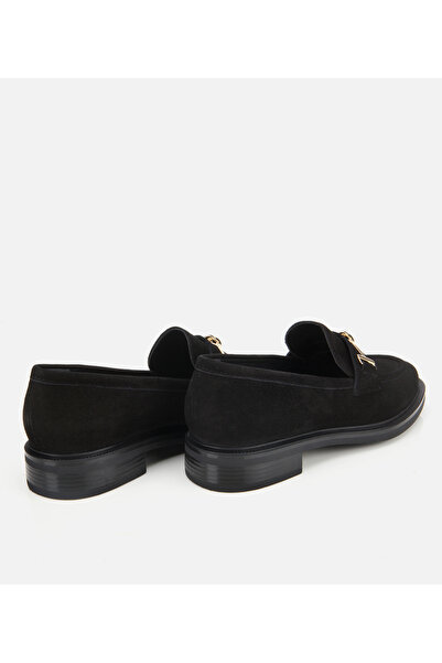 Hotiç Kadın Süet Deri Siyah Tokalı Klasik Loafer