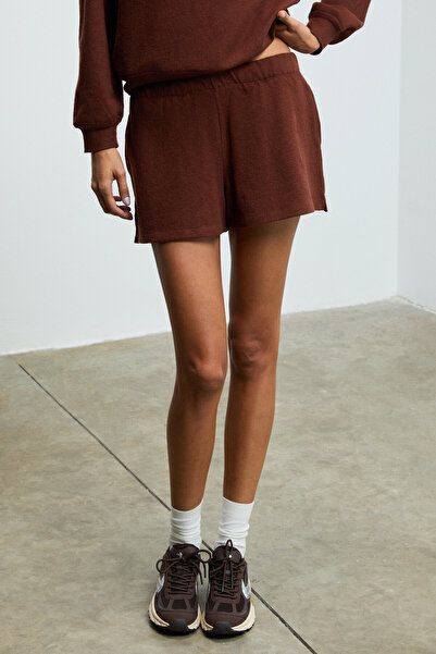 GRIMELANGE Haprus Women's Soft and Flexible Fabric Double Pocket Brown Shorts