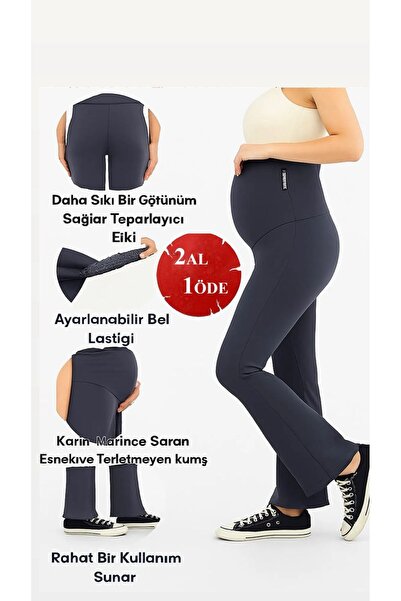 Lesa Wear İspanyol Paça Ayarlanabilir Yüksek Bel Esnek Toparlayıcı Ve Sıkılaştırıcı Hamile Tayt antrasit