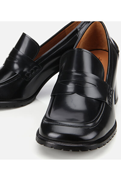 Hotiç Kadın Açma Deri Siyah Topuklu Klasik Loafer