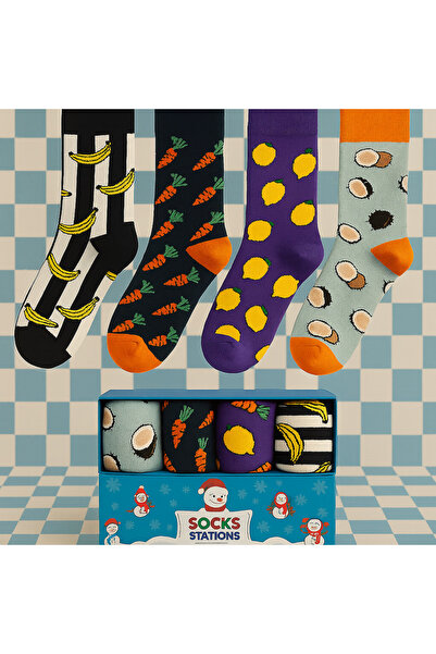 Socks Stations Унисекс цветни чорапи с бродерия с плодов мотив