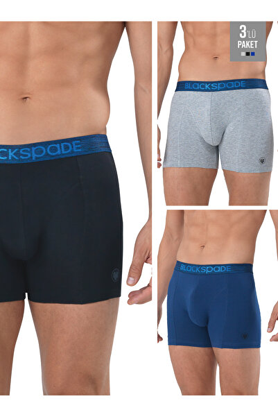 Blackspade Erkek Boxer 3lü Paket Modern Basics 9473 - Gri Lacivert Siyah