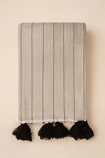 Barine Бежево-чорна бавовняна ковдра для дивана - 130x170