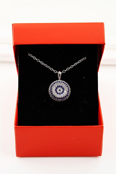 EUROMODA Blue Zircon Stone Necklace with Boxed Evil Eye Design
