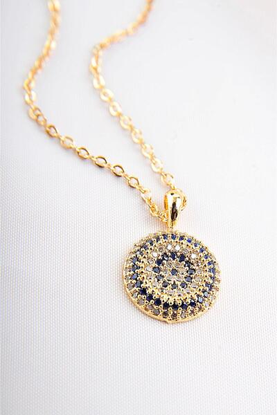 EUROMODA قلادة من حجر الزركون الأزرق مع تصميم عين الشر المعبأة