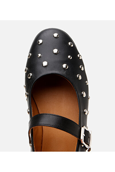 Hotiç Kadın Deri Siyah Taşlı Babet