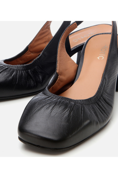 Hotiç Women's Leather Black Open Back Heeled Shoes