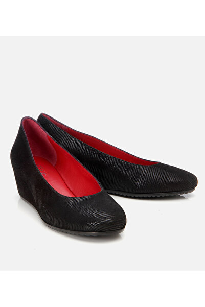 Hotiç Women's Leather Black Flexible Wedge Heeled Shoes