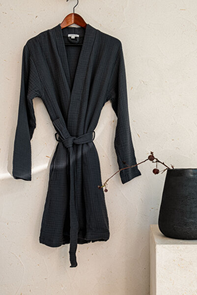 Barine Halat de baie din muselină cu 4 straturi Cocoon, antracit