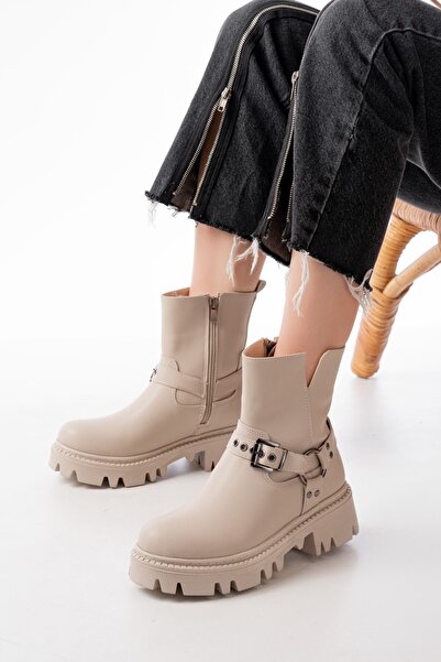 serkanseyyid 868-2015 Μπεζ καθημερινές γυναικείες μπότες με φερμουάρ