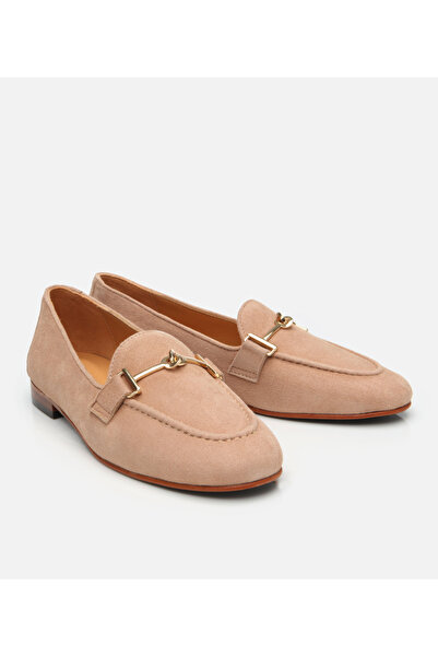 Hotiç Mocasnic clasic de damă din piele de căprioară cu cataramă bej