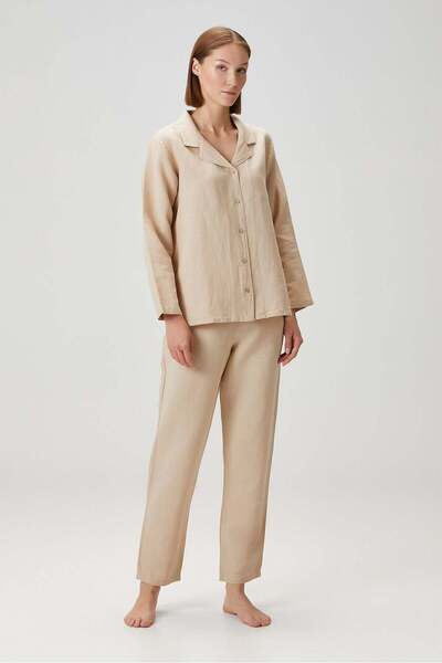 Barine Πιτζάμες Μπεζ Lino Λινό Πουκάμισο
