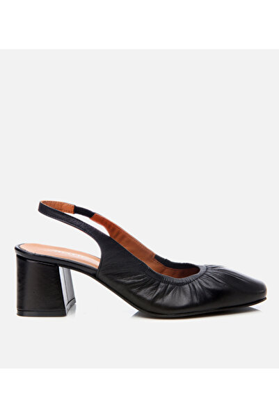 Hotiç Women's Leather Black Open Back Heeled Shoes