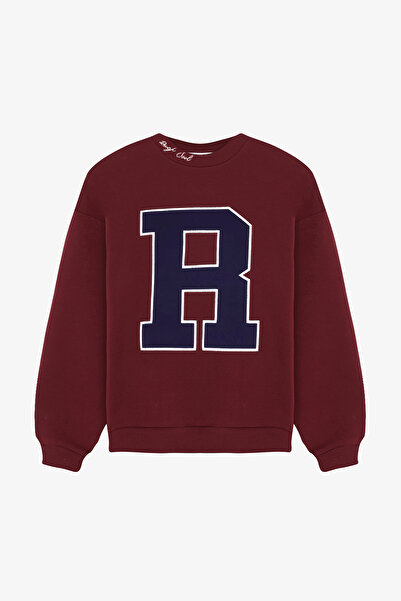 Quzu Hanorac oversize brodat R, roșu claret