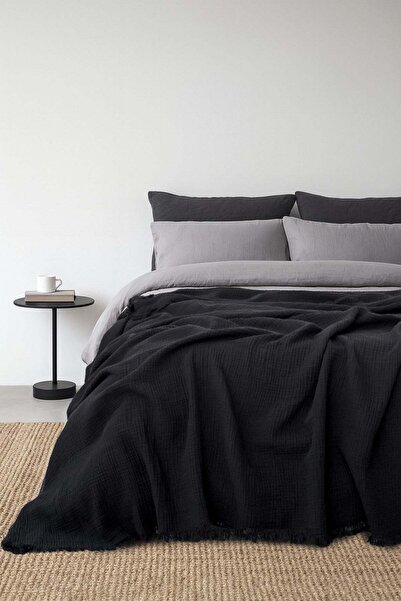 Barine Κάλυμμα κρεβατιού Cocoon 4 στρώσεων μουσελίνας μαύρο