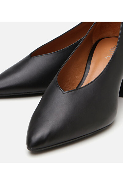 Hotiç Women's Leather Black Thick Heeled Shoes