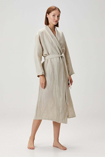 Barine Keten Waffle Bornoz Naturel