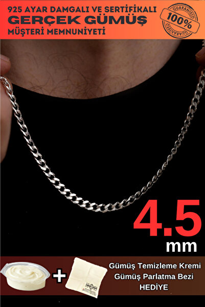 OSMANLI GÜMÜŞ Erkek Gümüş Kolye - 4.5mm Gurmet Model 925 Ayar Gümüş Erkek Kol...