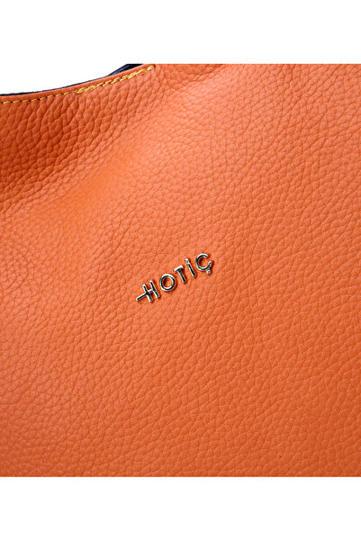 Hotiç Women's Leather Orange Asymmetric Soft Textured Shoulder Bag