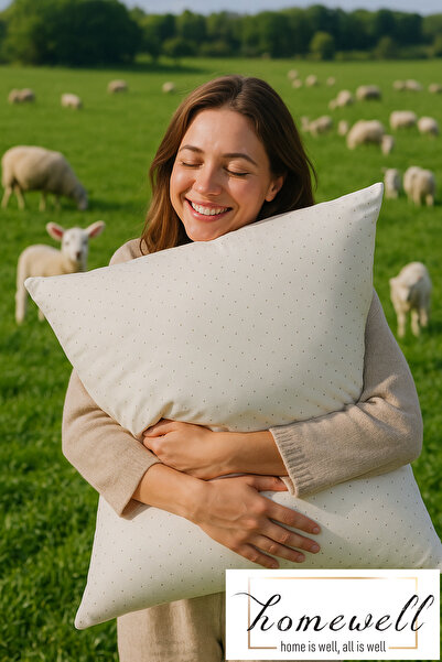 homewell %100 Saf Yün Hipoalerjenik Ekstra Kılıflı Yastık Krem